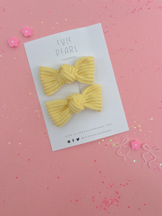 Butter Yellow Ribbed Knot Bow Pigtails