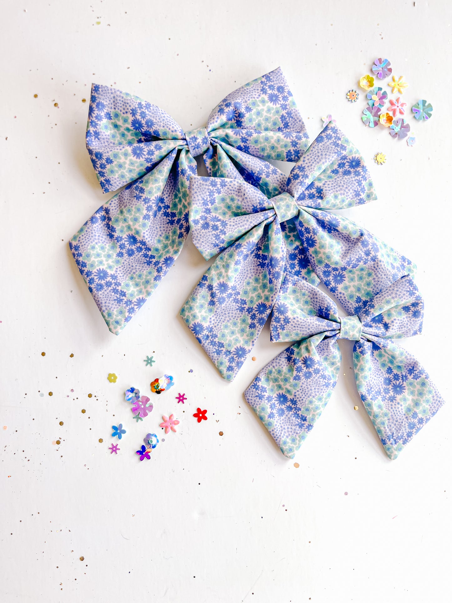 Blue Green Floral Sailor Bow