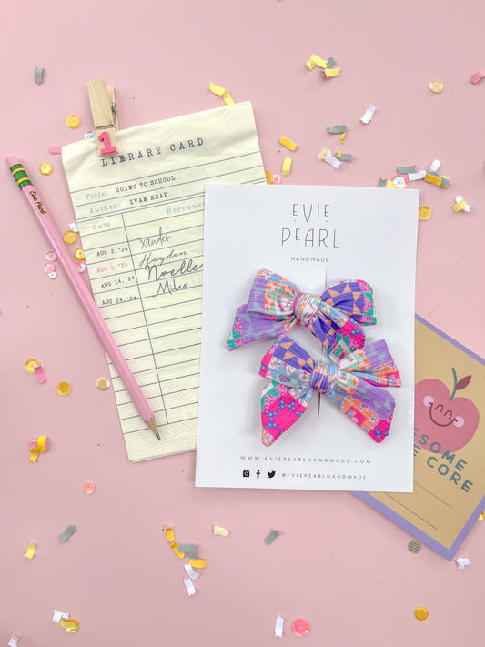Bright Quilt Back To School Small Pinwheel Pigtails