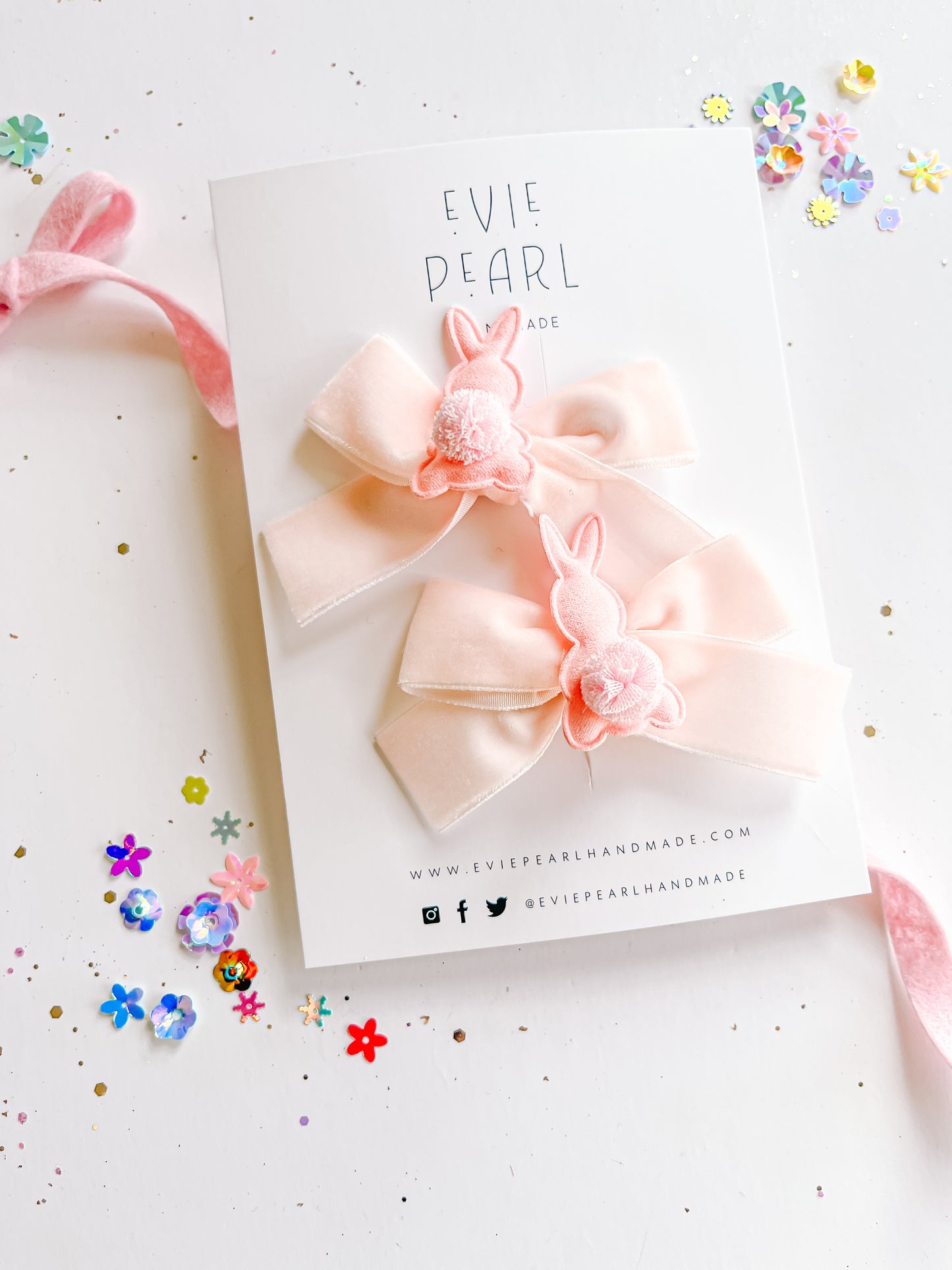 Light Pink Bunny Velvet Pigtail Bows