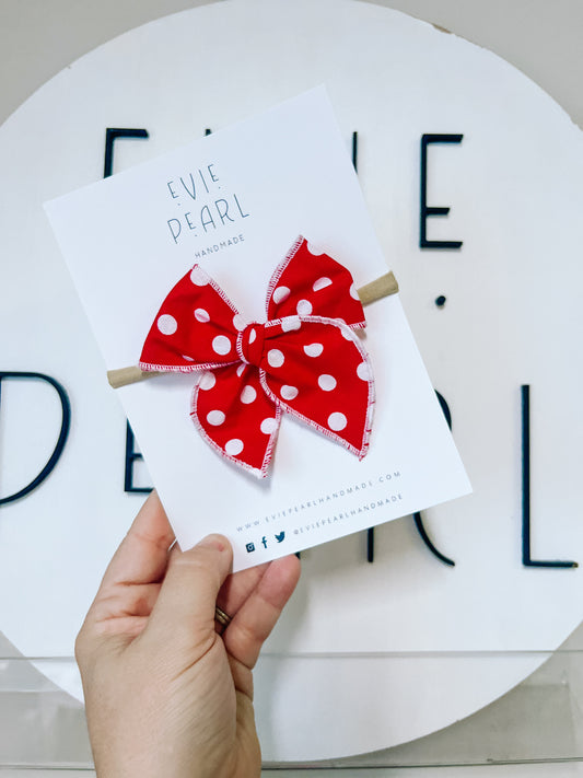 Red polka dot small bow on nylon