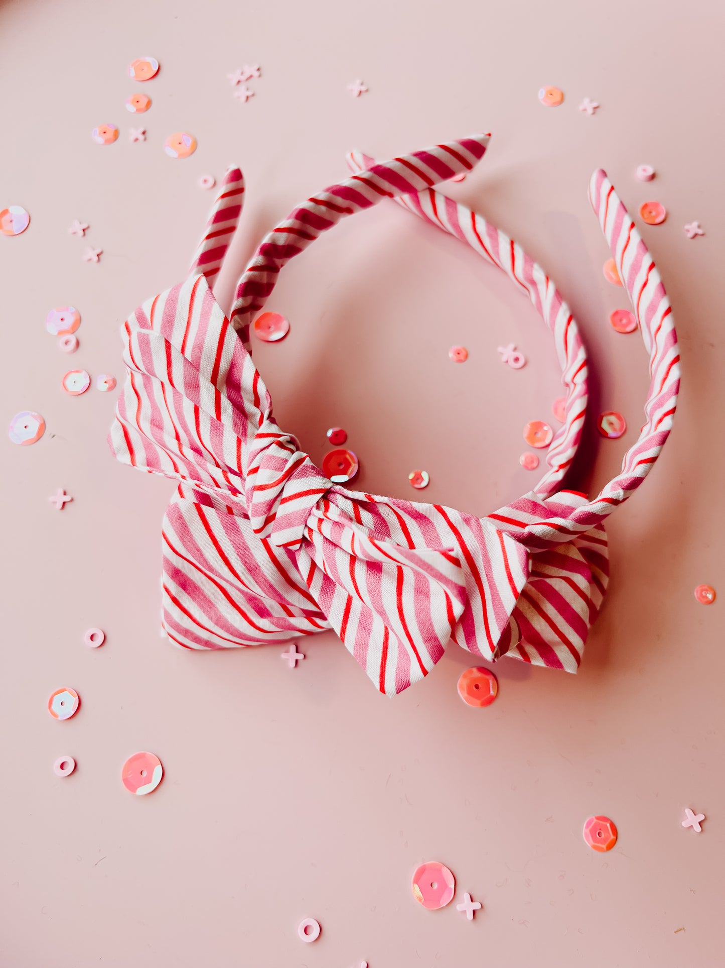 Pink Red Stripe Bow Headband