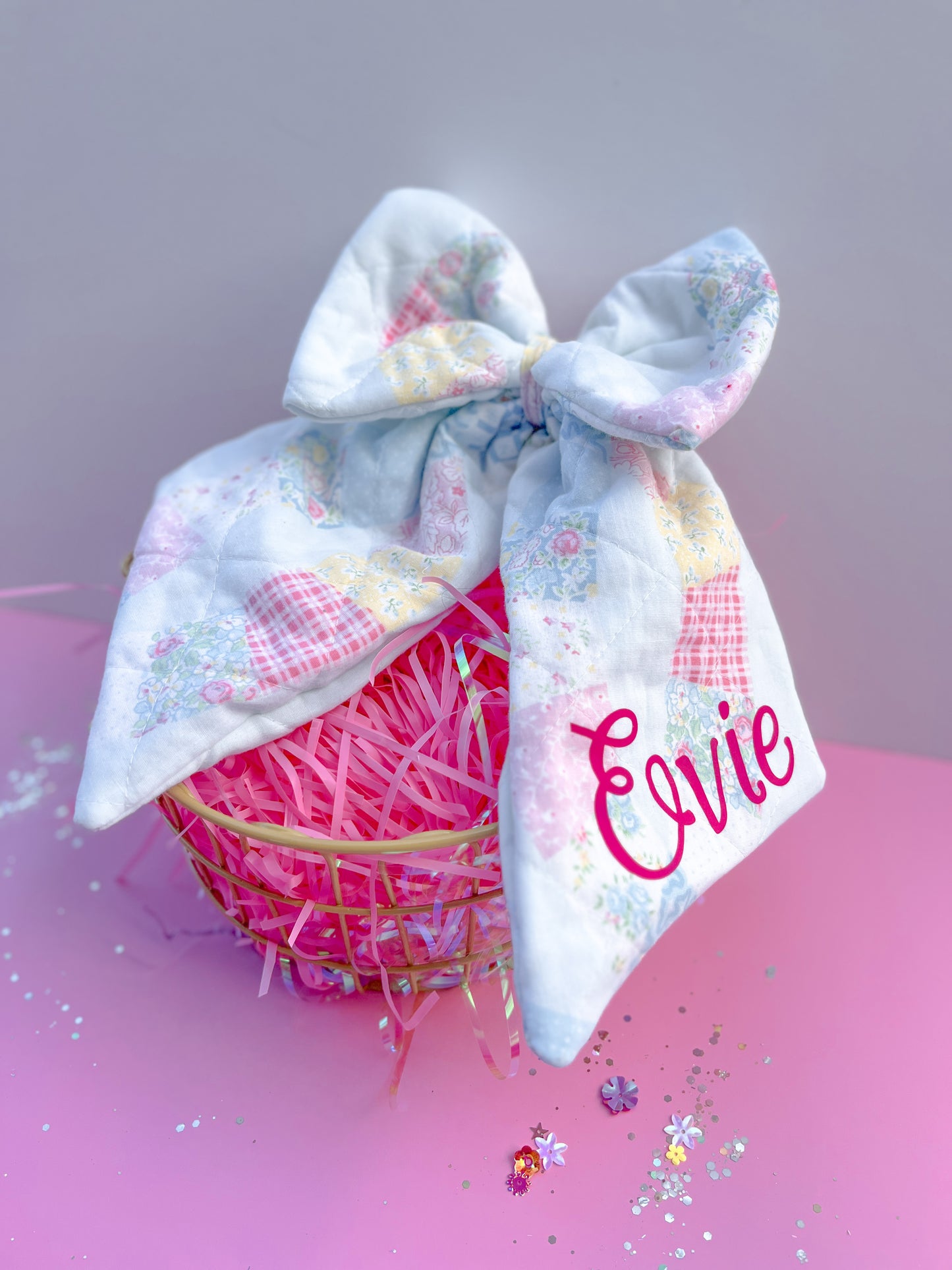 XL Quilted Patchwork Easter tag Puffy Bow