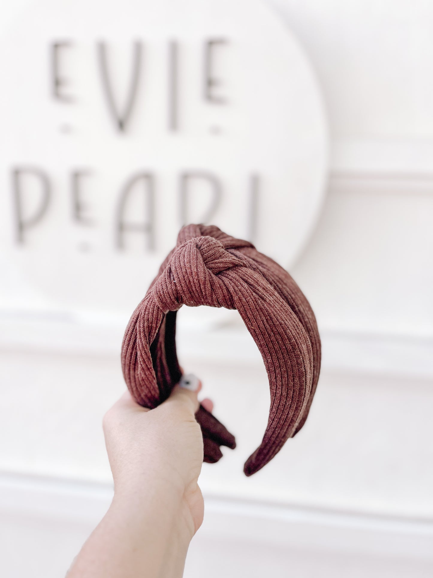 Chocolate Ribbed Knit Knotted Headband for Girls & Women
