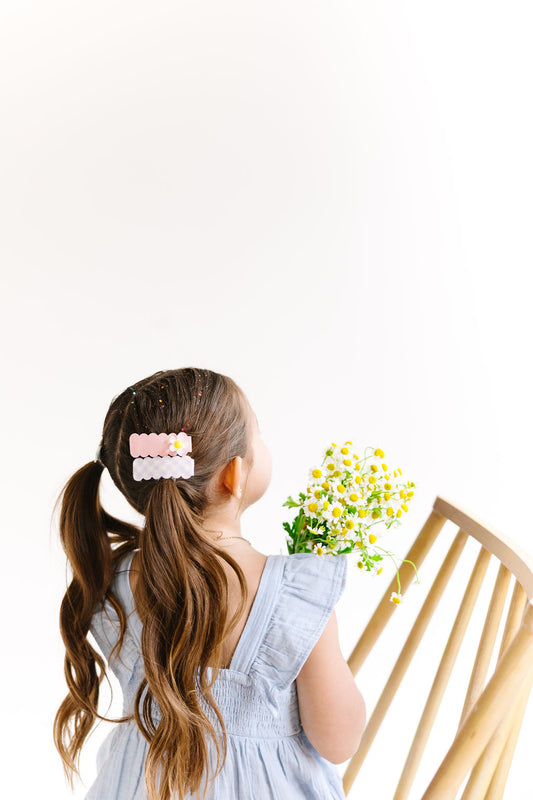 Gingham Daisy Snap Clip Set