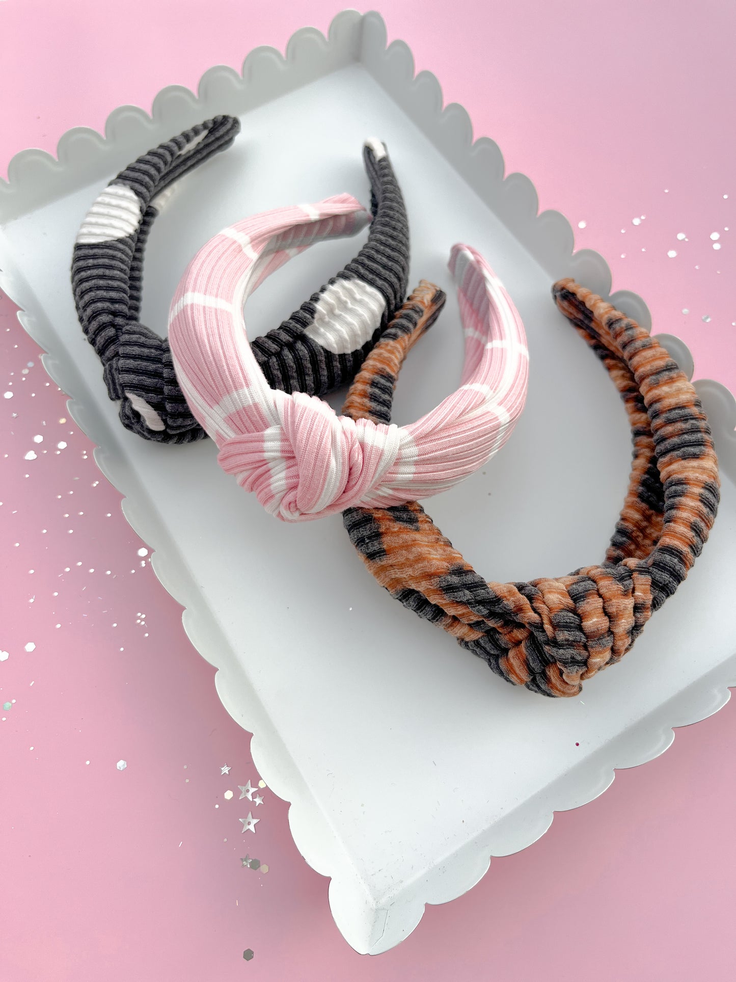 Black Dot Ribbed Knotted Headband