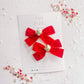 Red Velvet Jingle Bell Small Bow Pigtail Set