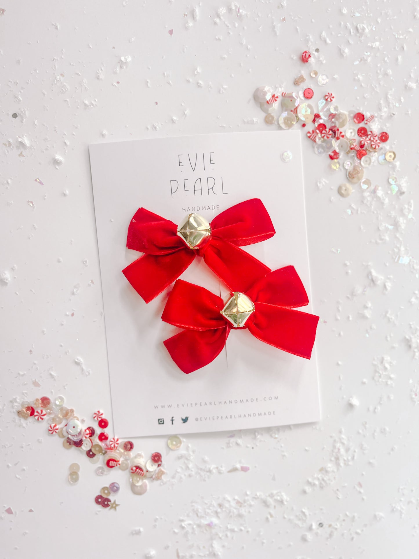 Red Velvet Jingle Bell Small Bow Pigtail Set