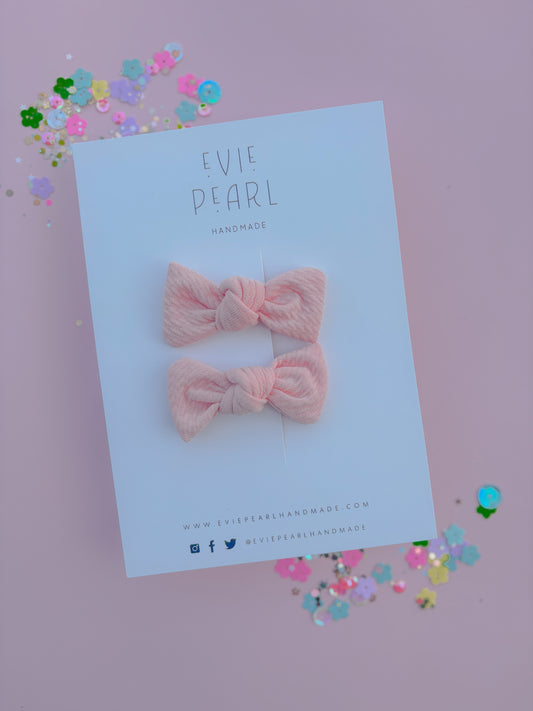 Mini Light Pink Bullet Knot Bow Pigtail Set