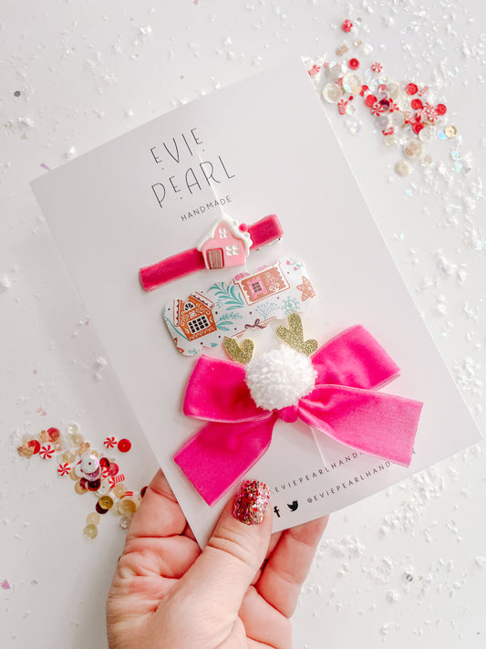 Pink Whimsical Gingerbread Reindeer Clip Set