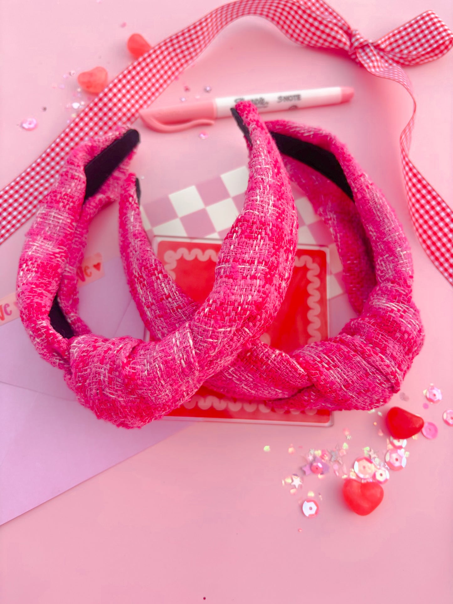 Pink Tweed Knotted Headband for Girls & Women