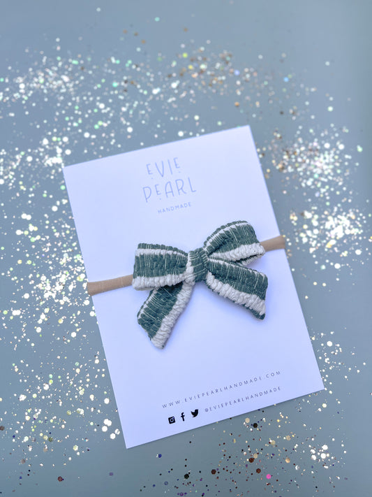 Green Stripe Small Pinwheel Bow