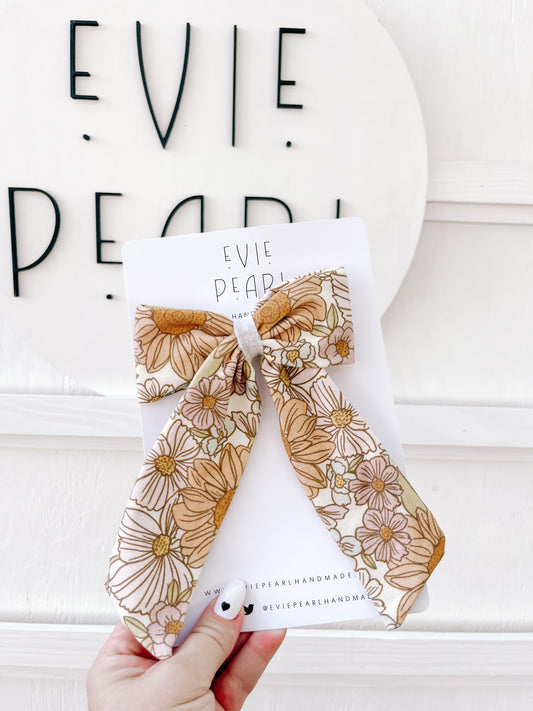 Fall Floral Longtailed Hair Bow
