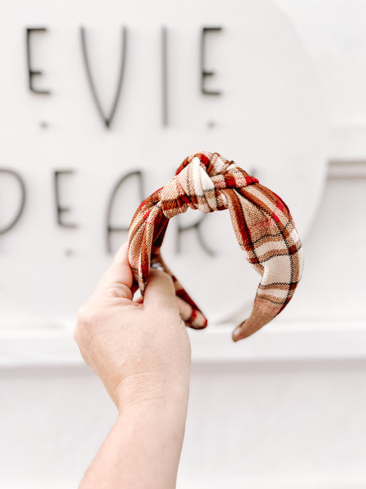 Fall Plaid Knotted Headband for Girls & Women