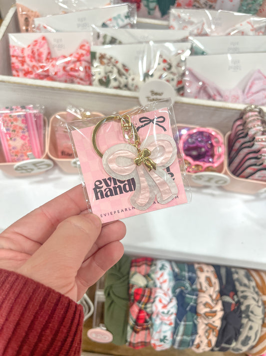 Pink & White Acrylic Gold Charm Keychain