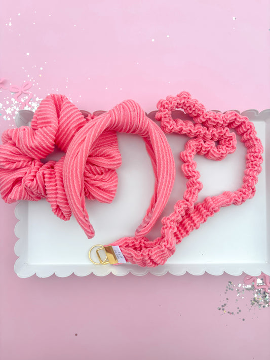 Coral Ribbed Teacher Gift Set- Lanyard| Knotted Headband| Scrunchie