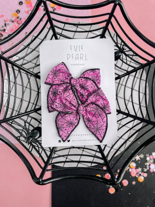 Pink Spider Web Small Pigtail Bow Set