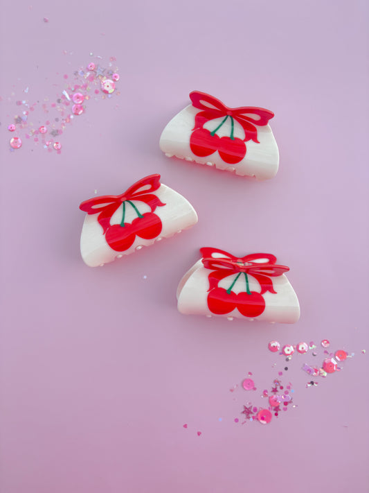 Red Cherry Bow Medium Claw Clip
