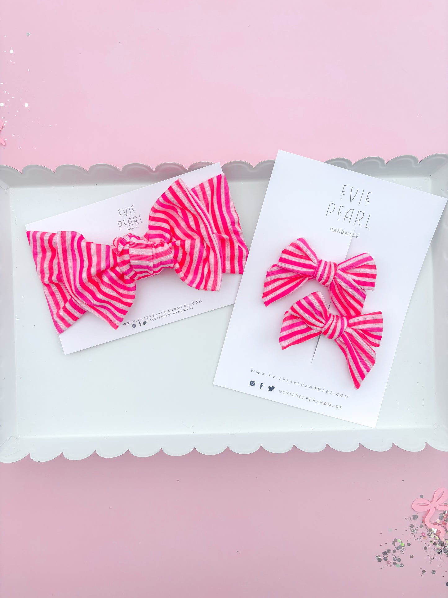 Pretty In Pink Stripe Small Pinwheel Pigtail Bows