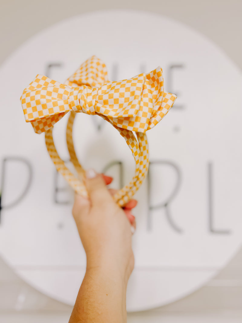 Gold Checkered Bow Headband for  Girls
