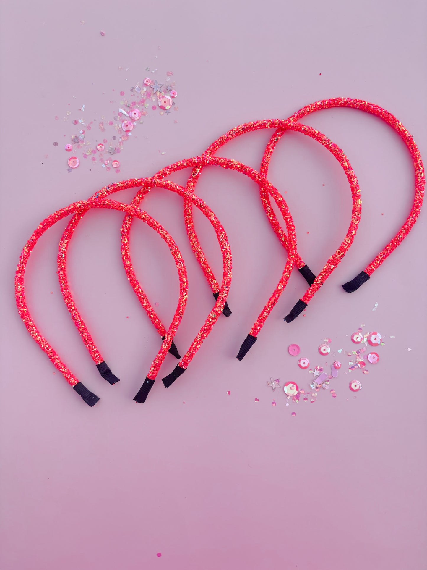 Coral Pink Glitter Headbands for Girls