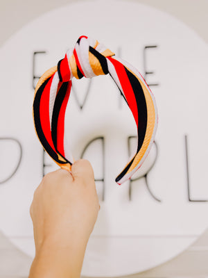 PREORDER: Black White Red Yellow Stripe Knotted Headband for Girls & Women