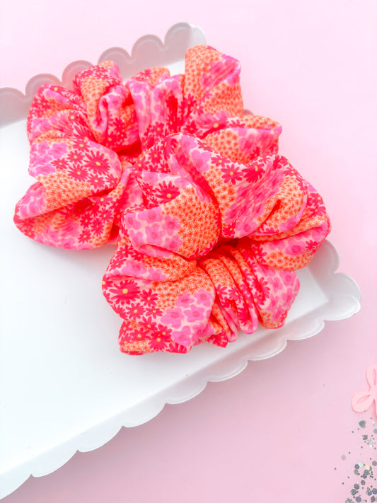 Pink & Orange Daisy Scrunchy