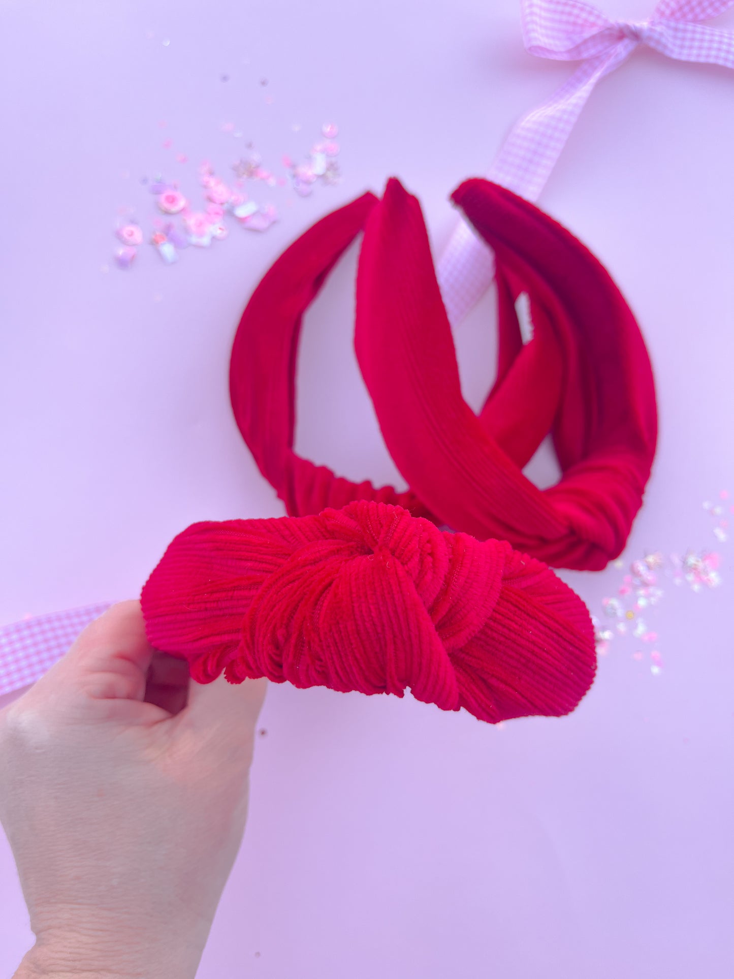 Red Ribbed Soft Knotted Headband for girls and women