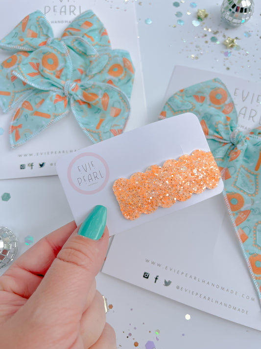 Orange Glitter Single Snap Clip Barrette