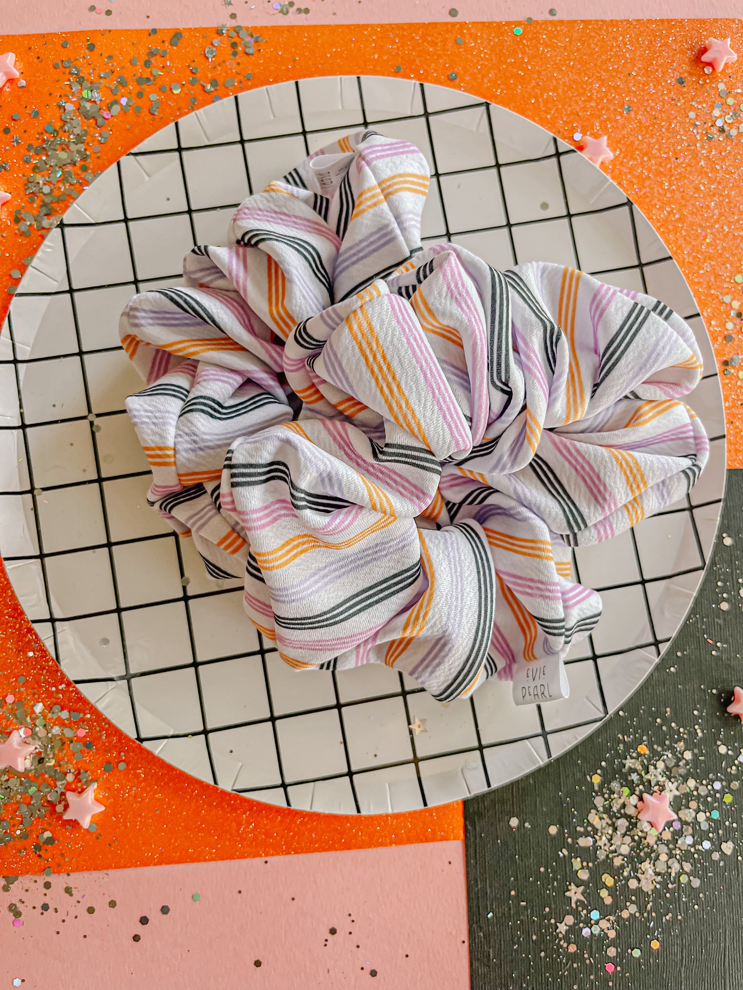 Black|Orange|Purple|Lilac Halloween Stripes Oversized Scrunchie