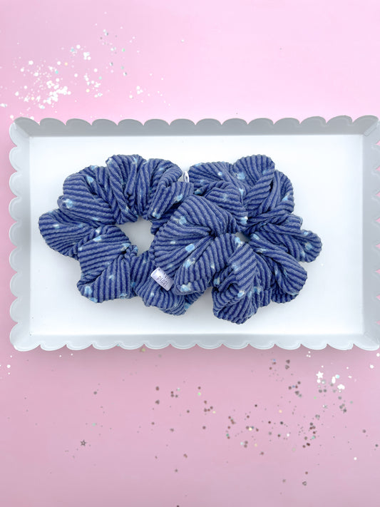 Navy Floral Ribbed Oversized Scrunchy