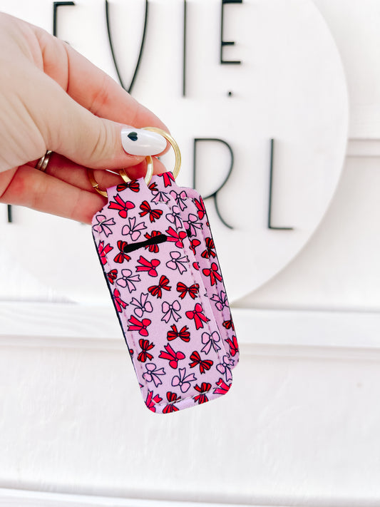 Pink Bows Chapstick Lipgloss Keychain Holder