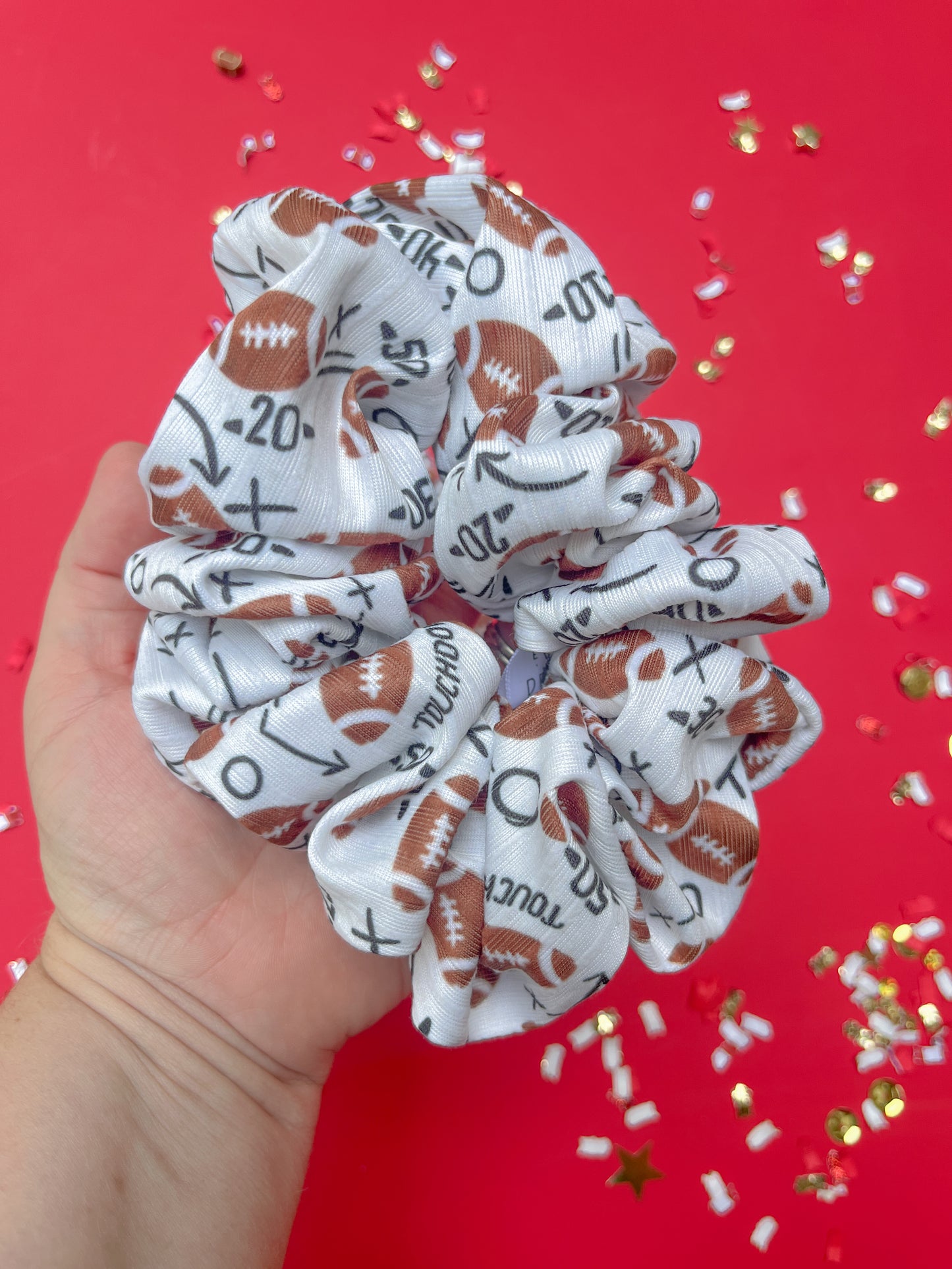 White Football Touchdown Oversized Scrunchy