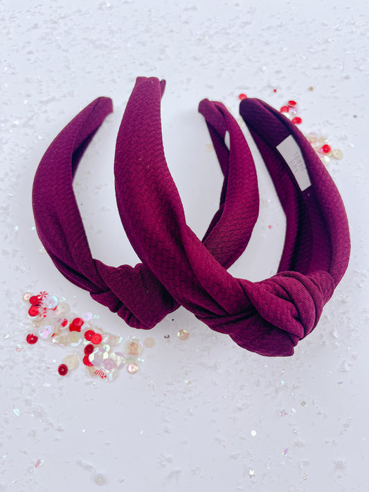 Deep Wine Red Knotted Headband for Girls & Women