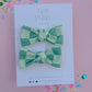 Green Checkered Knot Bow Pigtail Set