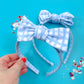 Blue Grid Bow Headband For Toddler & Girls