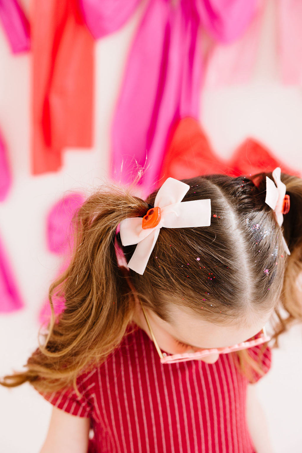 Light Pink Velvet Pigtail Set with Red Lips Charms