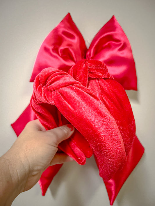 Red Glitter Velvet Knotted Headband for Girls & Women