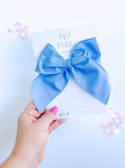 Blue Solid Oversized Bow