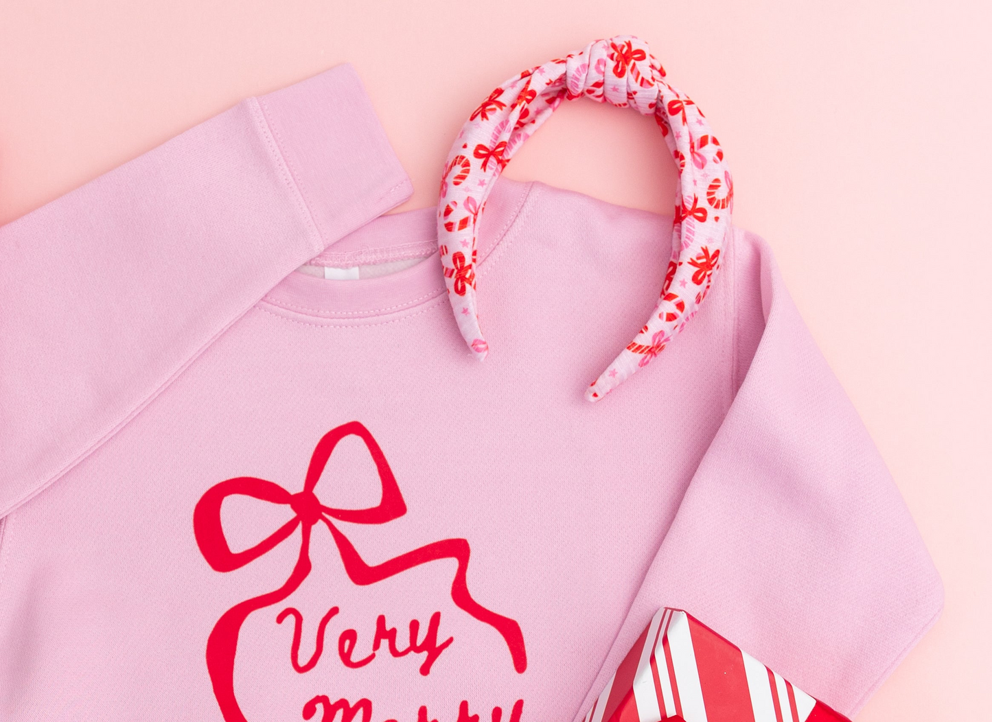 Pink Red Candy Cane Knotted Headband for Girls & Women