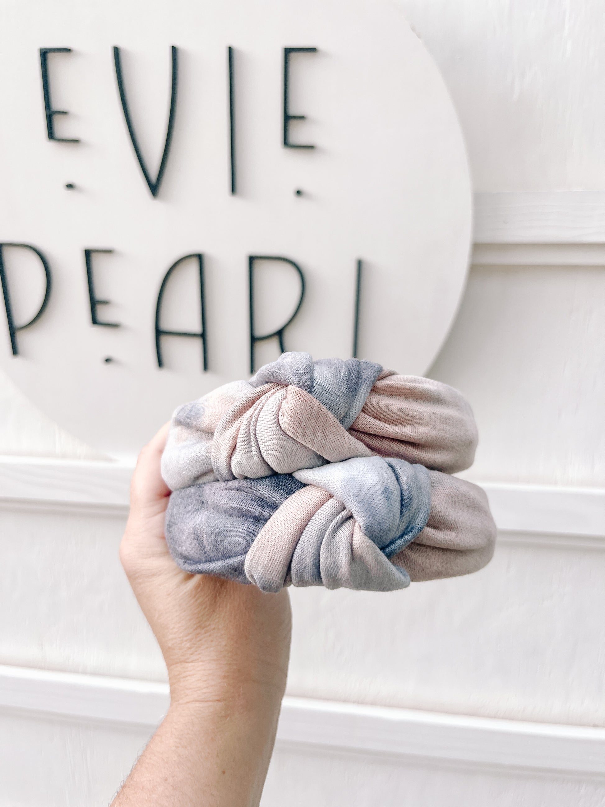 Neutral tie-dye knotted headband for women, teens, and girls – soft beige and cream handmade hair accessory