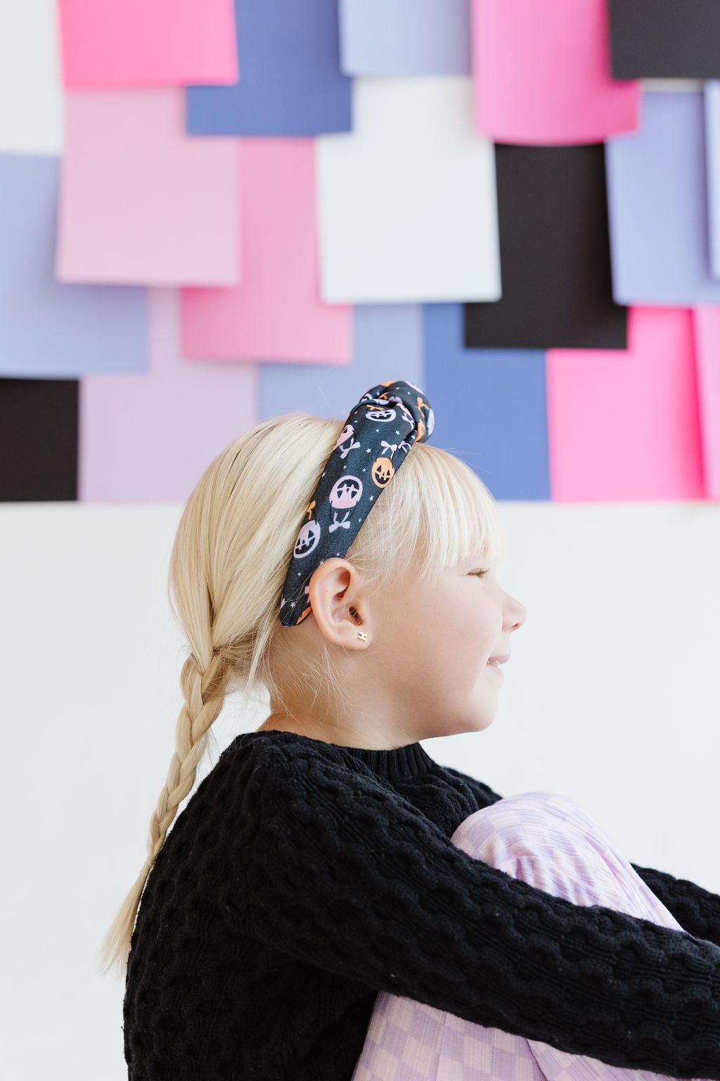 Black|Pumpkin Bow Buckets Knotted Headband for Girls & Women