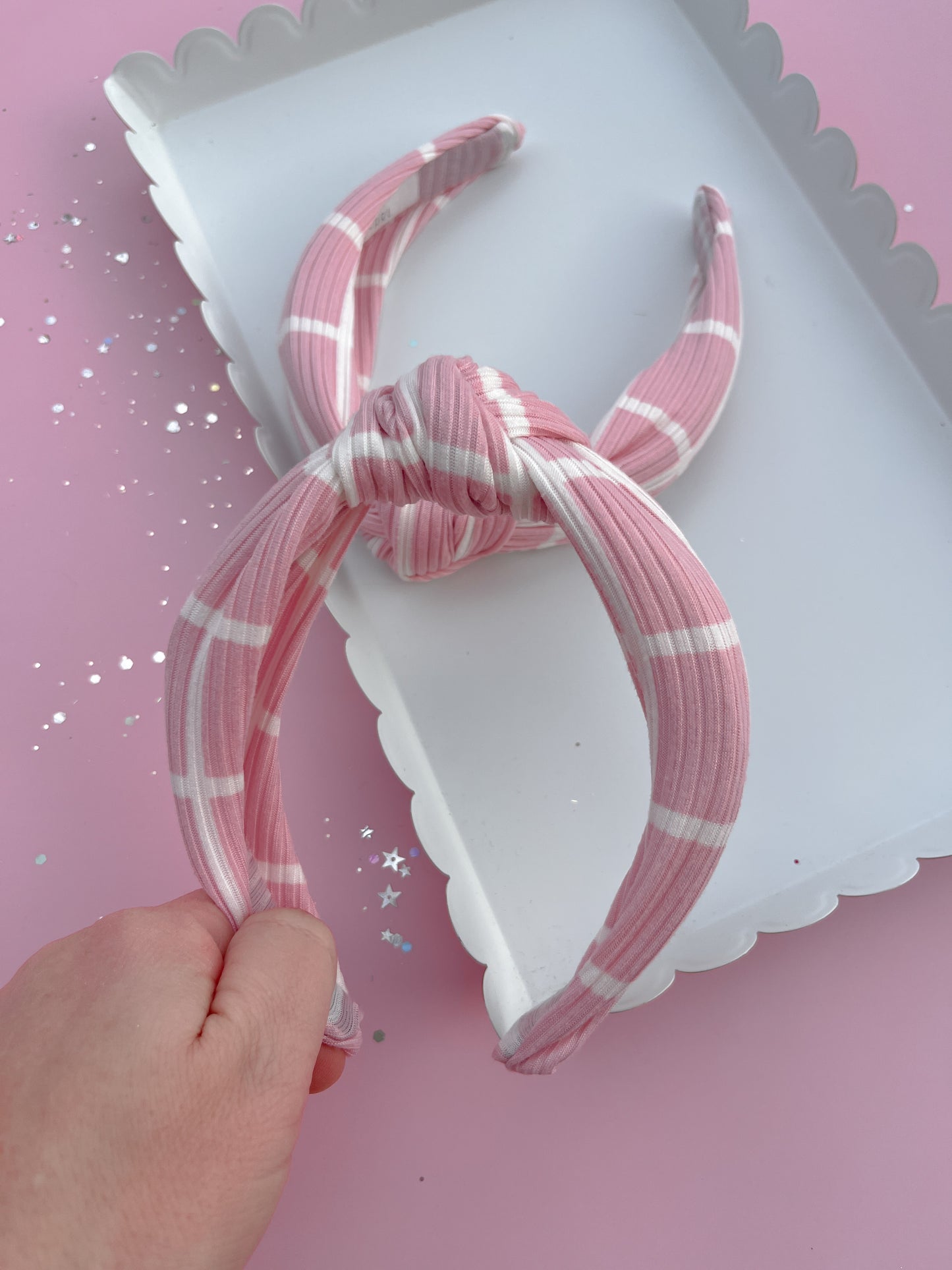 Pink Grid Ribbed Knotted Headband