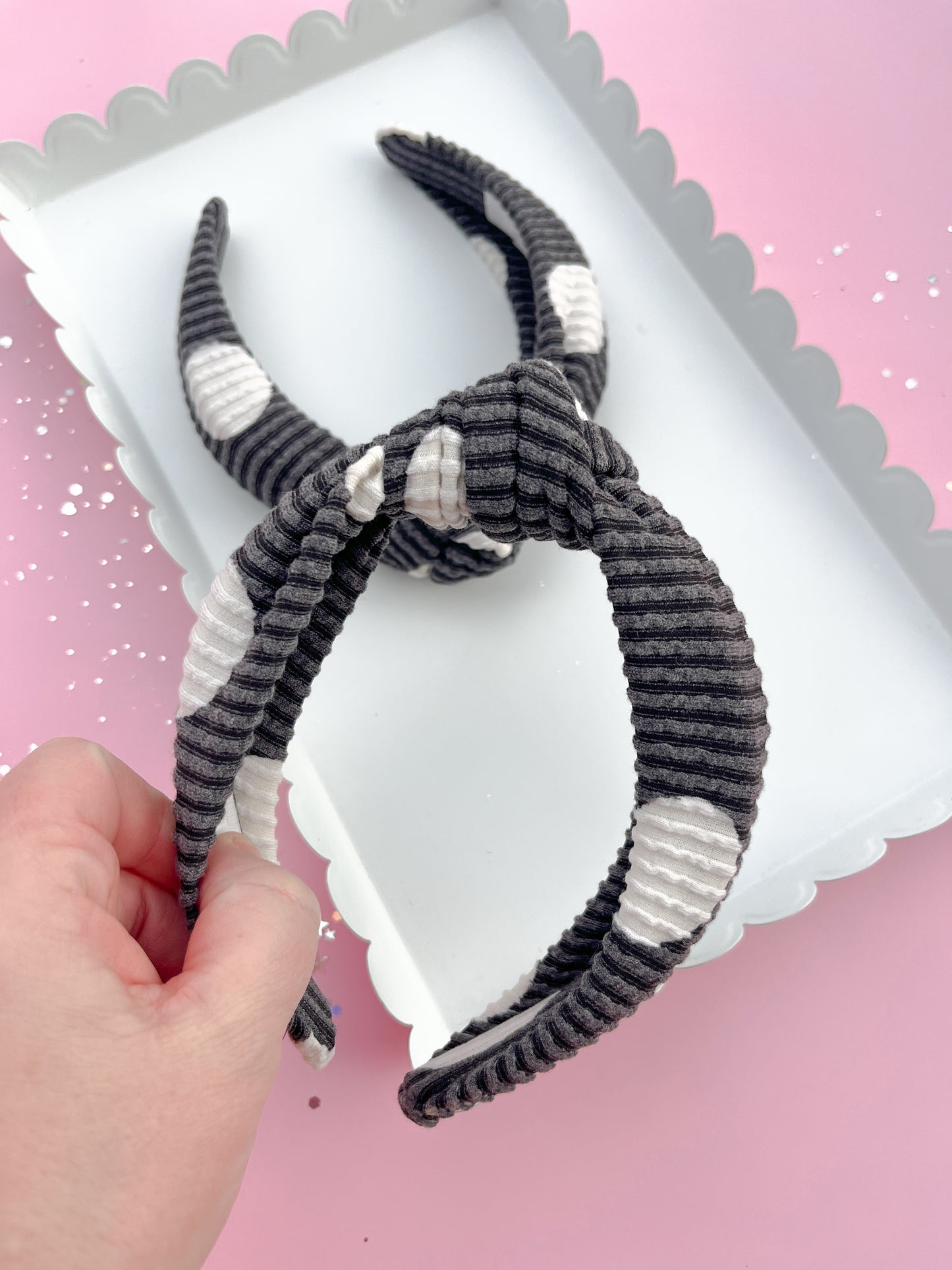 Black Dot Ribbed Knotted Headband