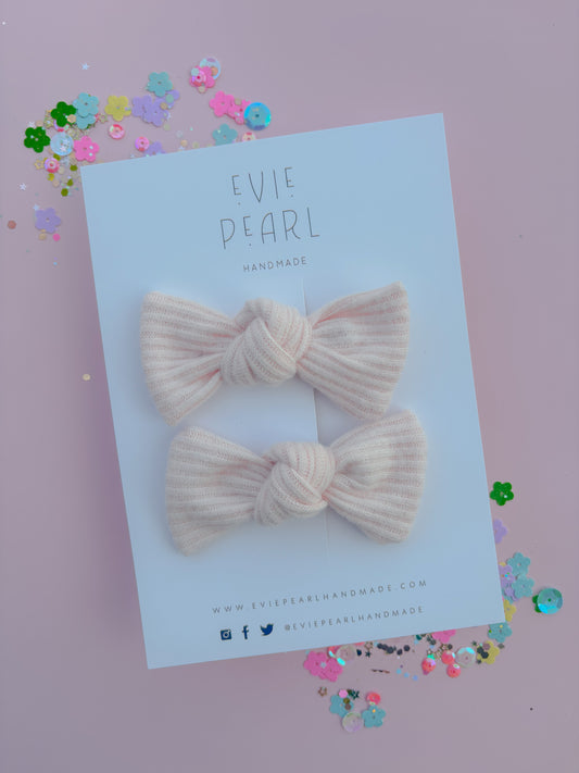 Light Pink Soft Ribbed Knot Bow Pigtail Set