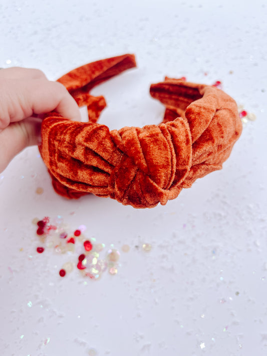 Pumpkin Spice Velvet Luxe Knotted Headband for Girls & Women