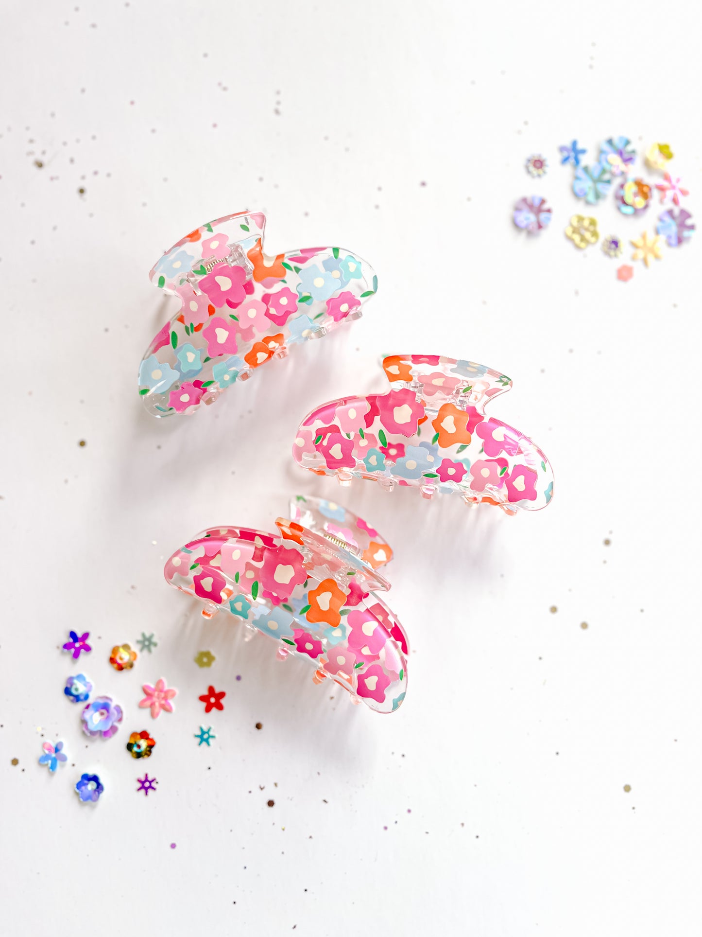 Pink Blue Daisy Medium Claw Clip