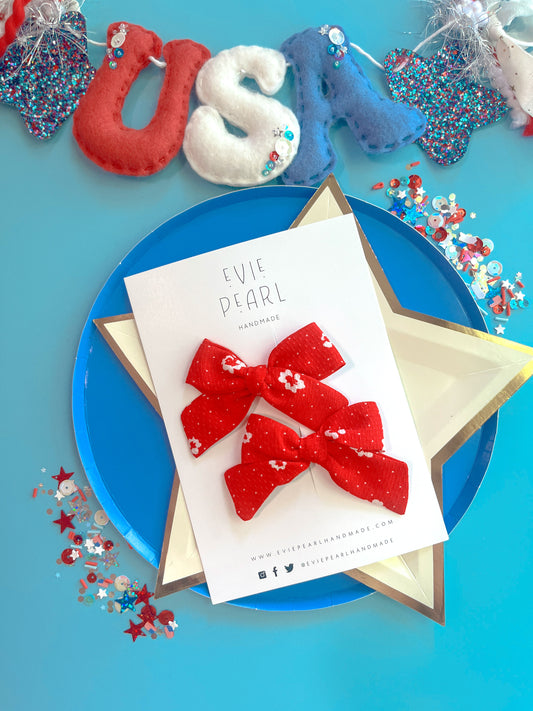 Red Floral Small Pinwheel Pigtails