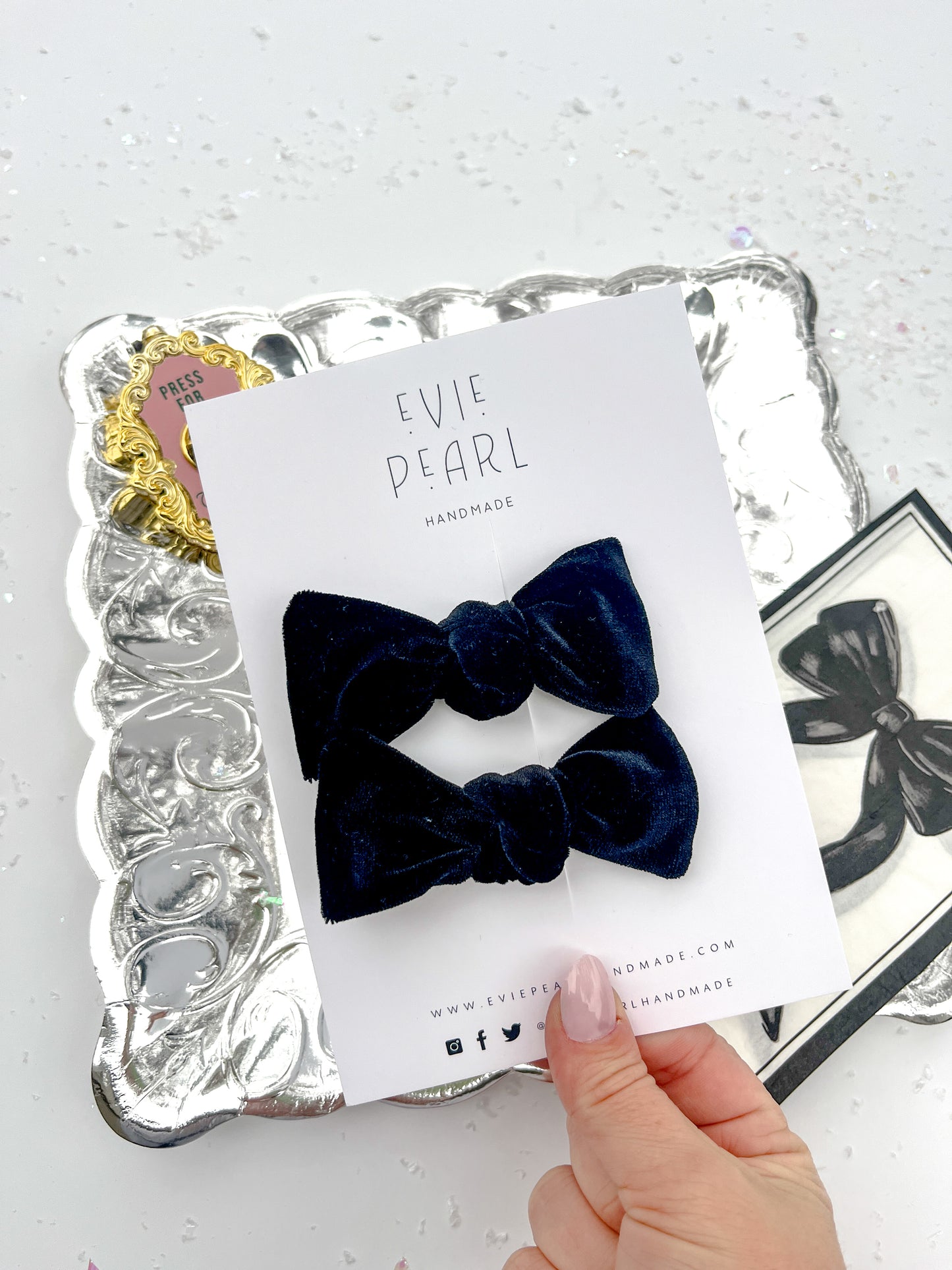 Black Velvet Knot Bow Pigtail Set