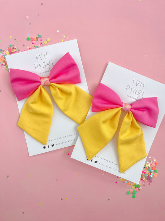Pink & Yellow Colorblock Medium Sailor Bow